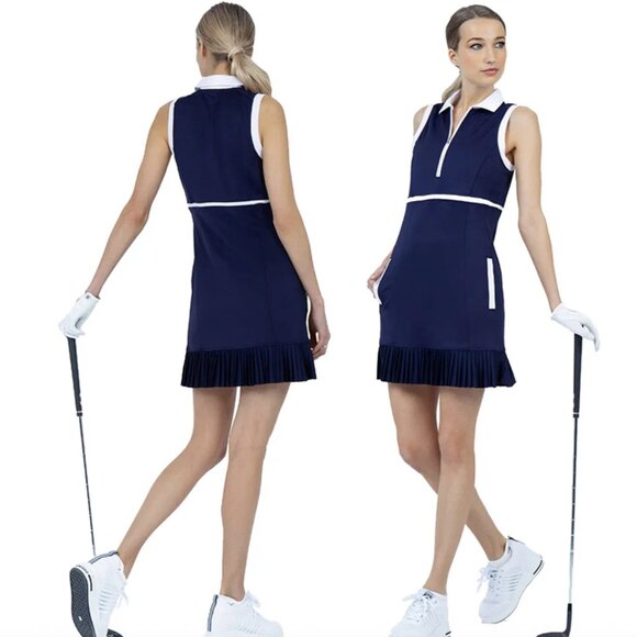 NWT inPhorm Aubrey Golf Dress Medium | Ink/White Semi‑Fitted Zip‑Front UPF 50+ - Picture 2 of 3